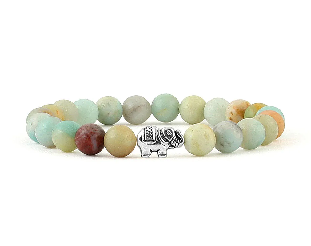 Amazonite bracelet with silver elephant bead