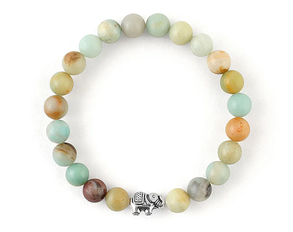 Amazonite bracelet with silver elephant bead