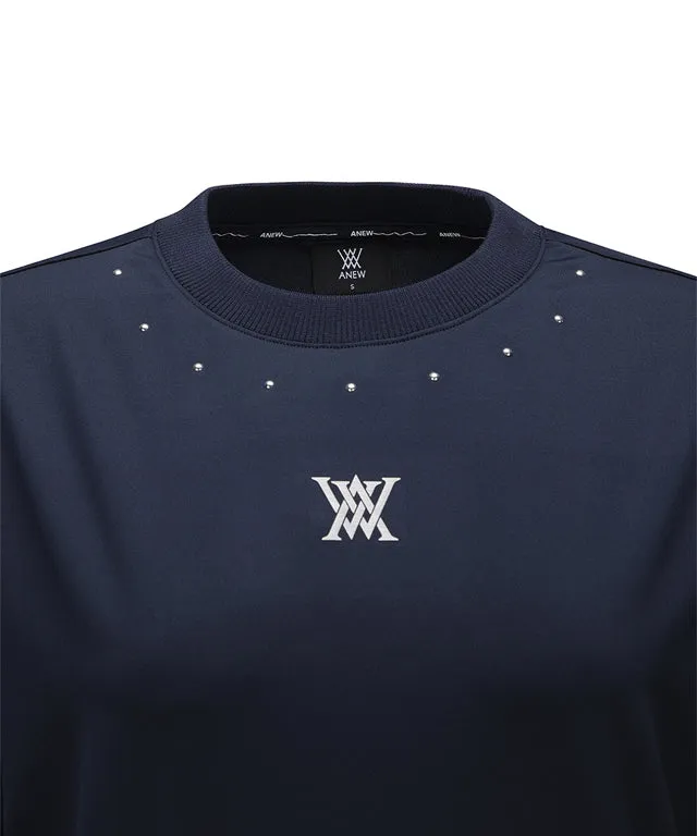 ANEW Golf: Women Beads Point Crop Short Sleeve  T-Shirt - Navy