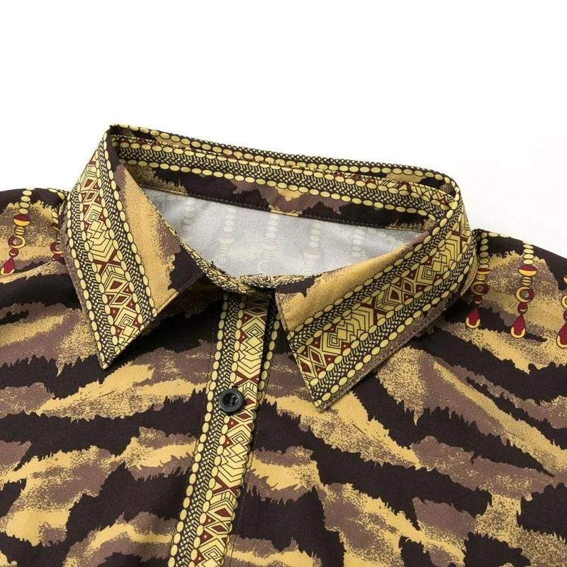 Animal Print Button Up Women's Long Sleeve Dress