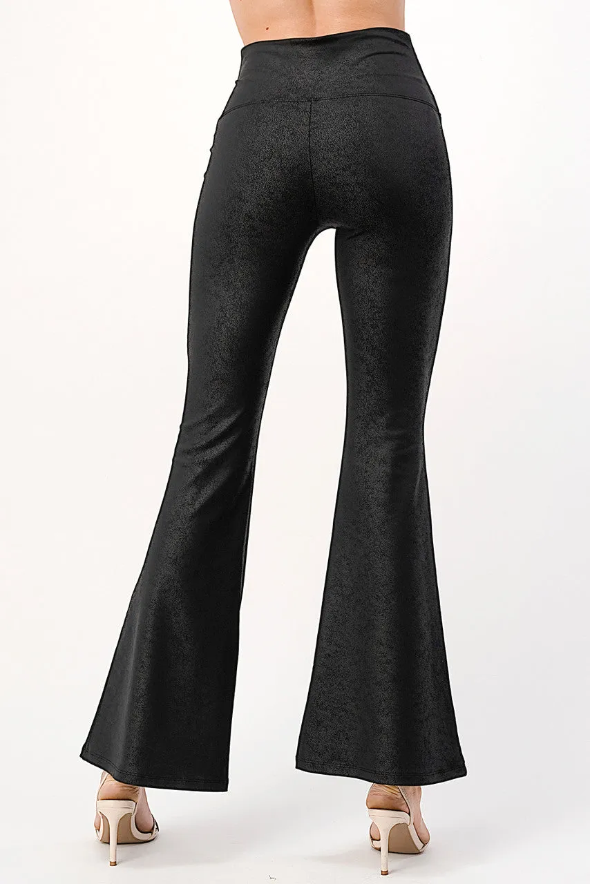 Antiqued Leatherette Bell Bottom Leggings