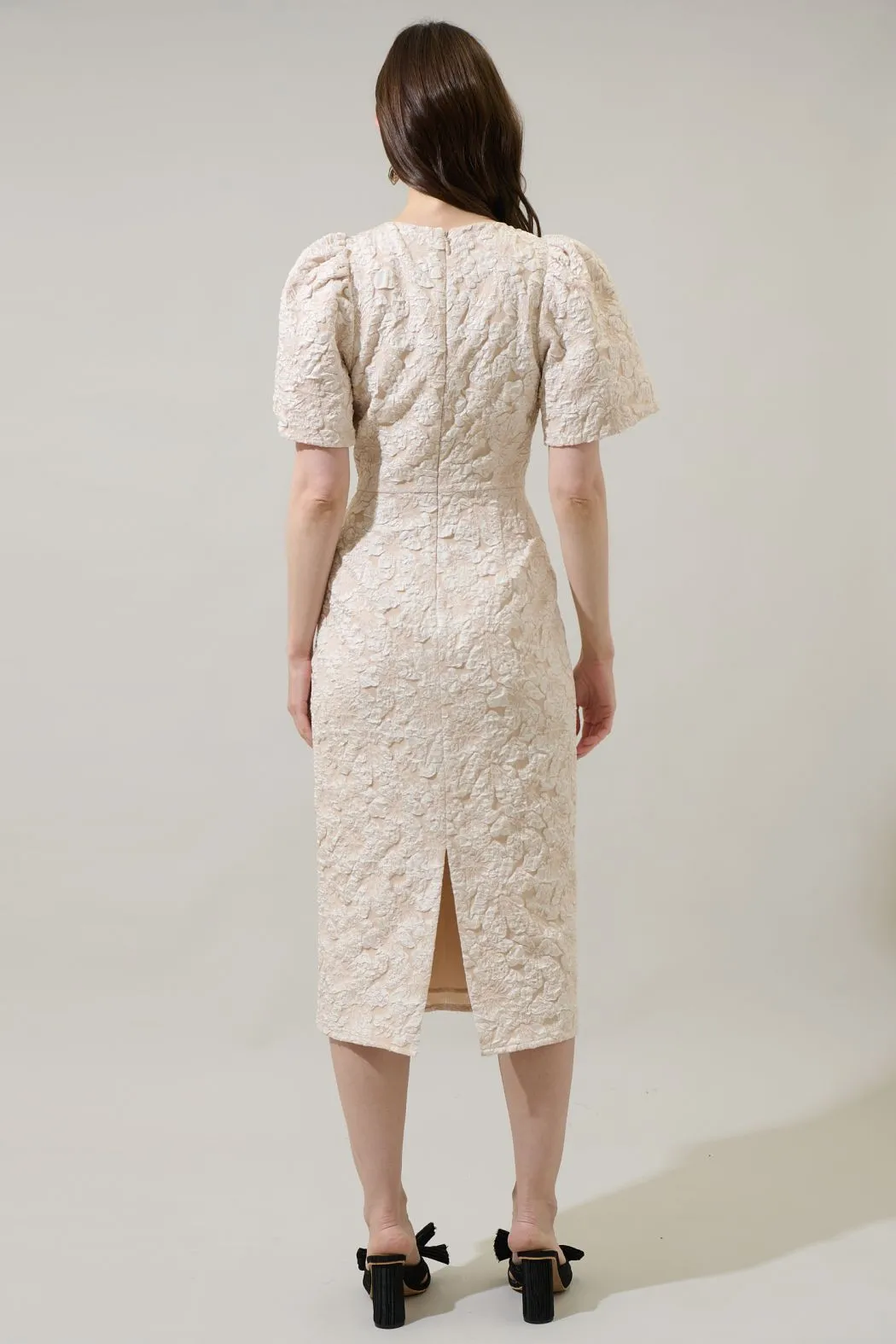 Arielle Jacquard Tania Short Sleeve Midi Dress