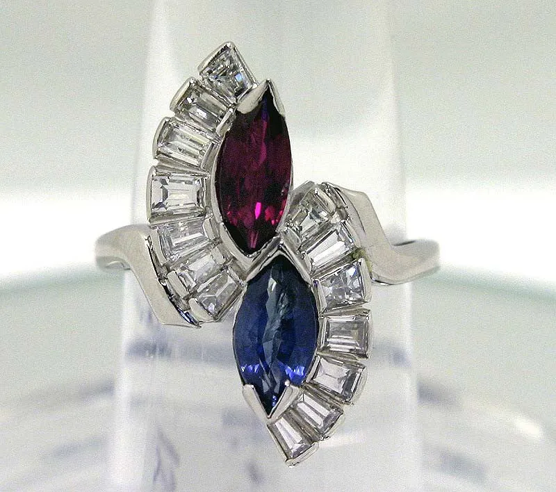 Art Deco Platinum 2.25ct Ruby Sapphire & Diamond Ring