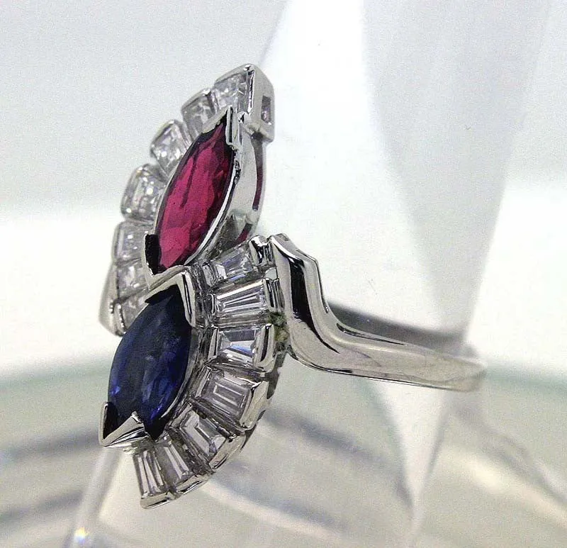 Art Deco Platinum 2.25ct Ruby Sapphire & Diamond Ring