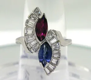 Art Deco Platinum 2.25ct Ruby Sapphire & Diamond Ring