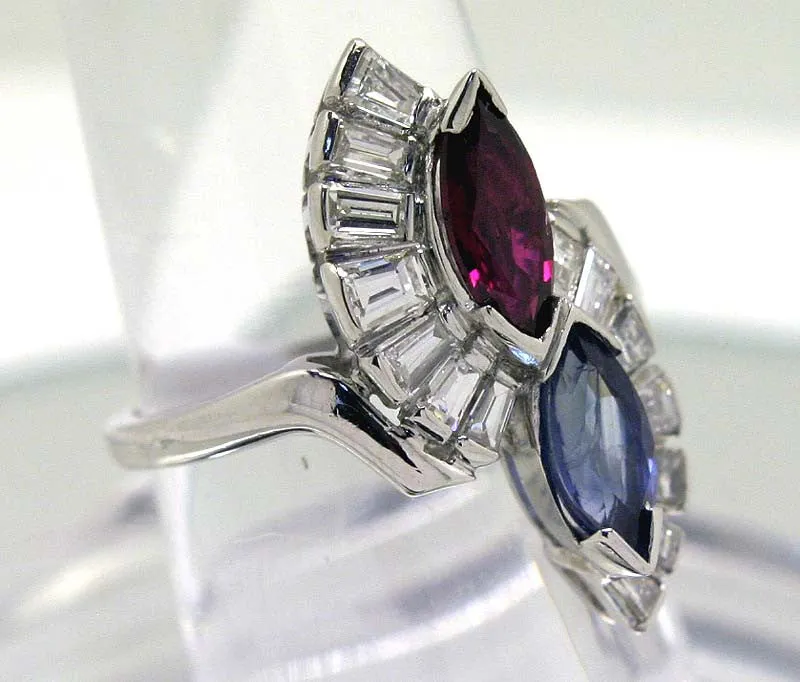 Art Deco Platinum 2.25ct Ruby Sapphire & Diamond Ring