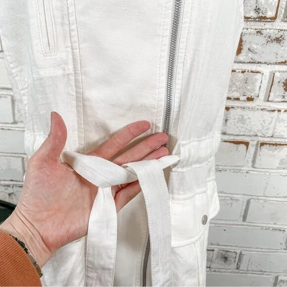 Athleta Wander bout White Linen Sleeveless Belted Utilitarian Sleeveless Vest S