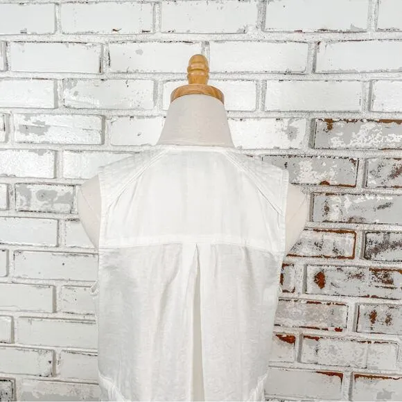 Athleta Wander bout White Linen Sleeveless Belted Utilitarian Sleeveless Vest S