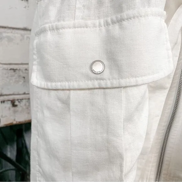 Athleta Wander bout White Linen Sleeveless Belted Utilitarian Sleeveless Vest S