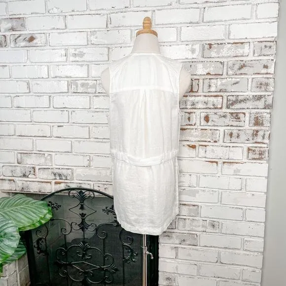 Athleta Wander bout White Linen Sleeveless Belted Utilitarian Sleeveless Vest S