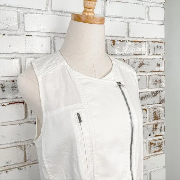 Athleta Wander bout White Linen Sleeveless Belted Utilitarian Sleeveless Vest S