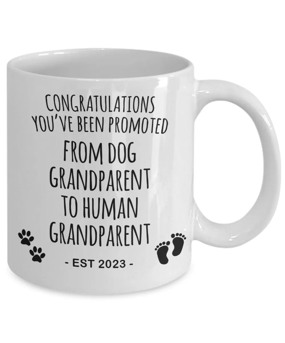Baby Announcement Dog Grandparent to Human Grandparent Est 2023 Mug Coffee Cup Funny Gift