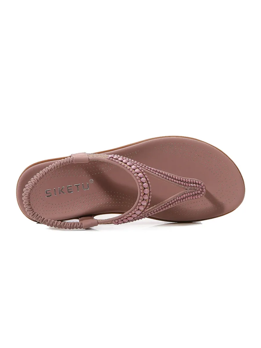 Beaded Slingback Slides Flat Sandals - Siketu