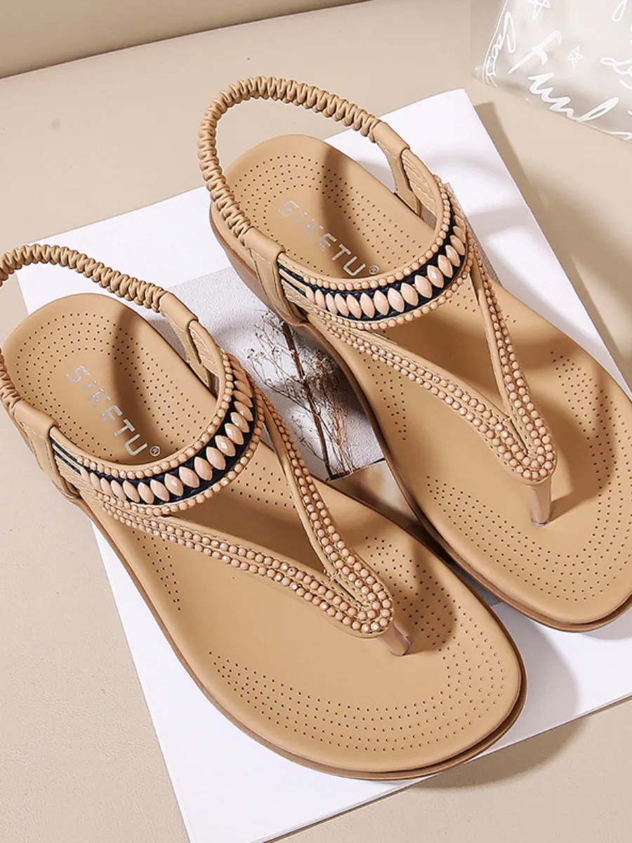 Beaded Slingback Slides Flat Sandals - Siketu