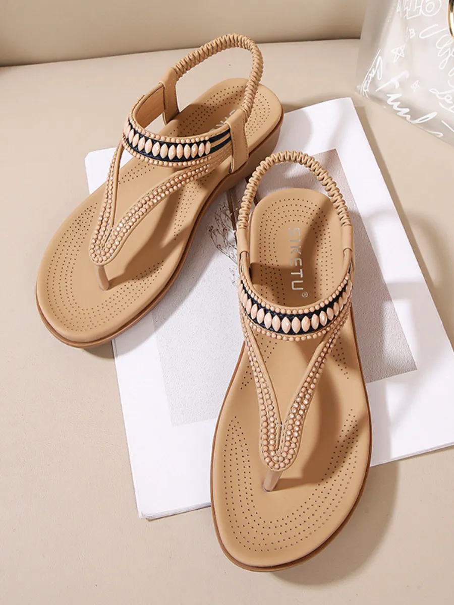 Beaded Slingback Slides Flat Sandals - Siketu