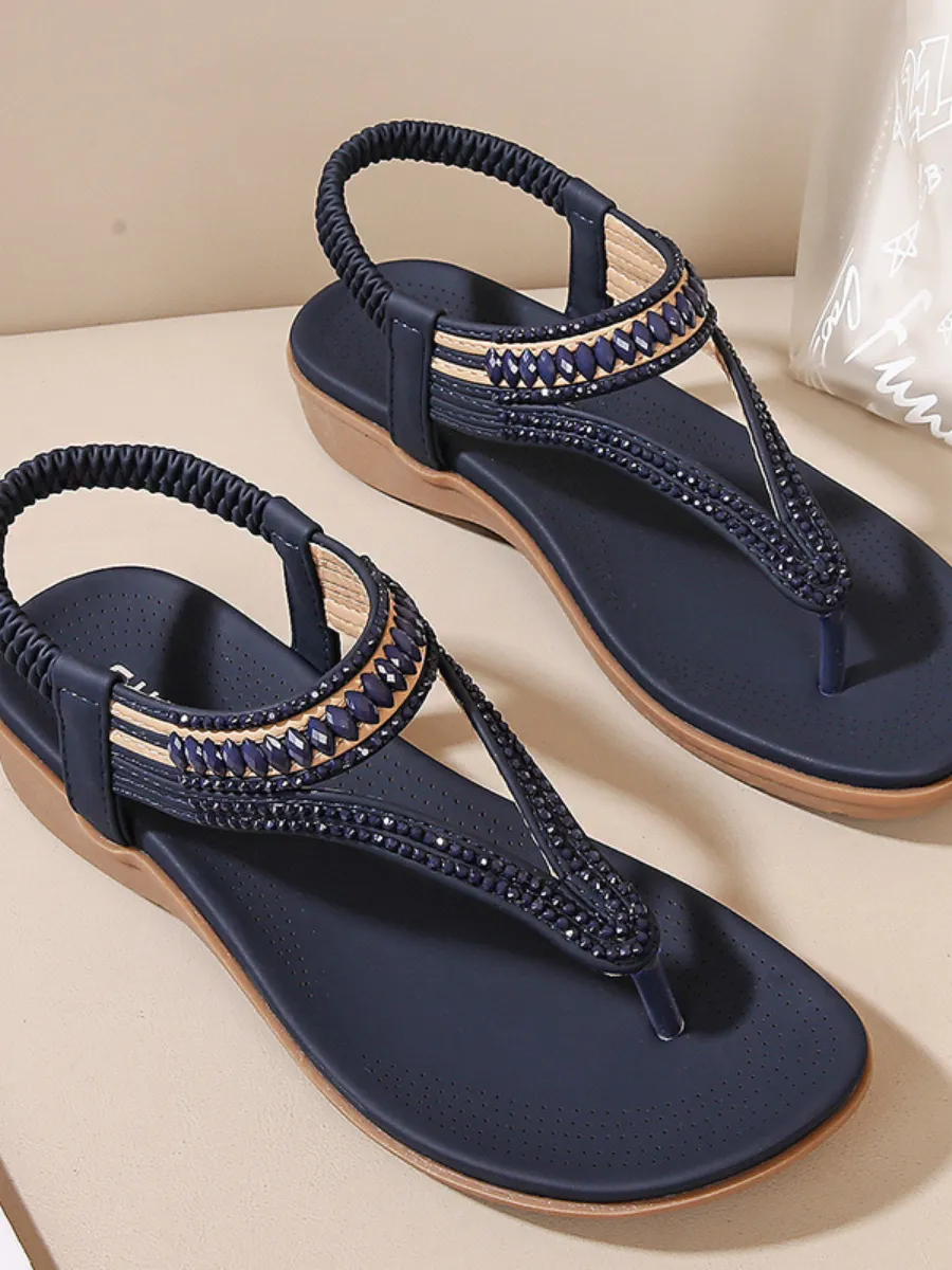 Beaded Slingback Slides Flat Sandals - Siketu