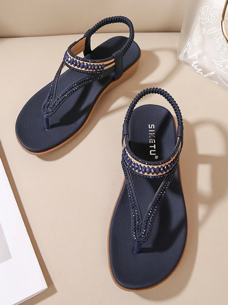 Beaded Slingback Slides Flat Sandals - Siketu