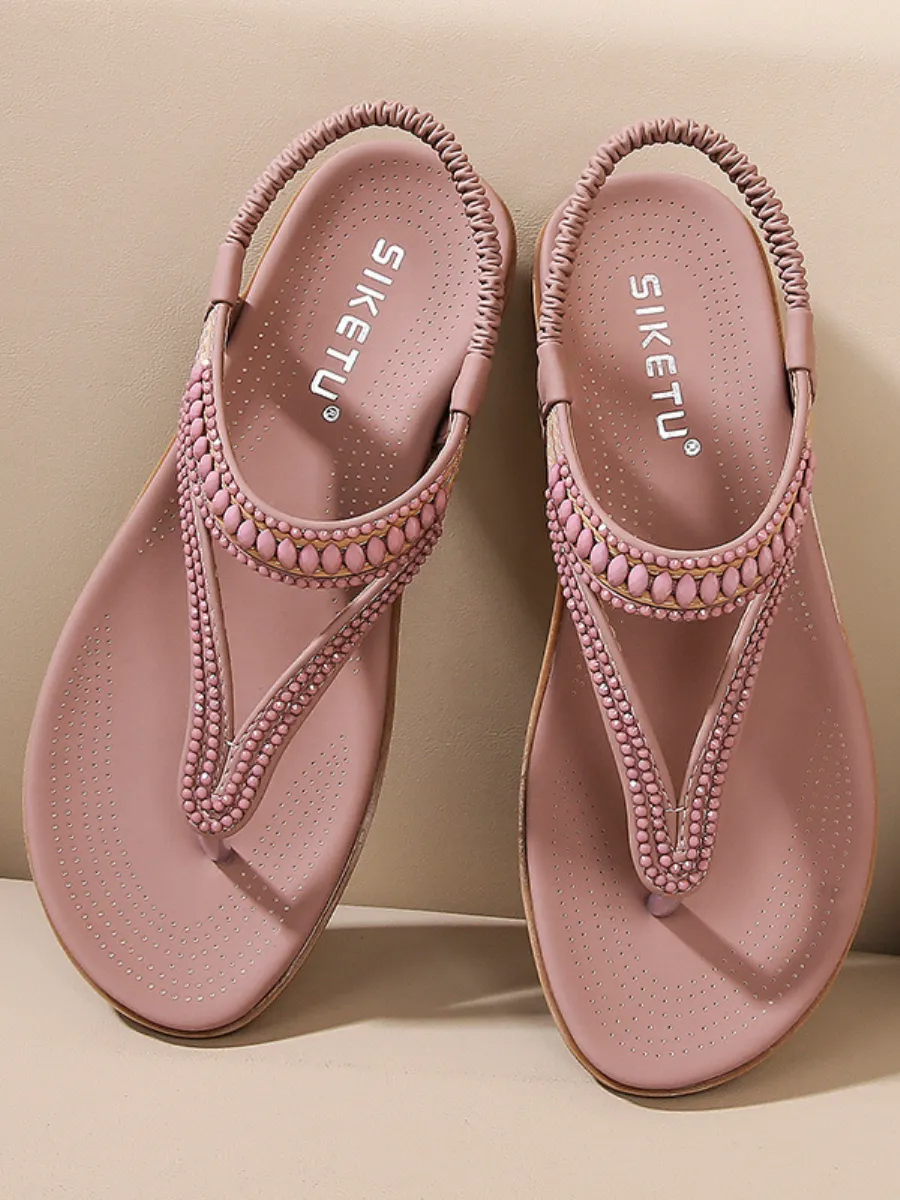 Beaded Slingback Slides Flat Sandals - Siketu