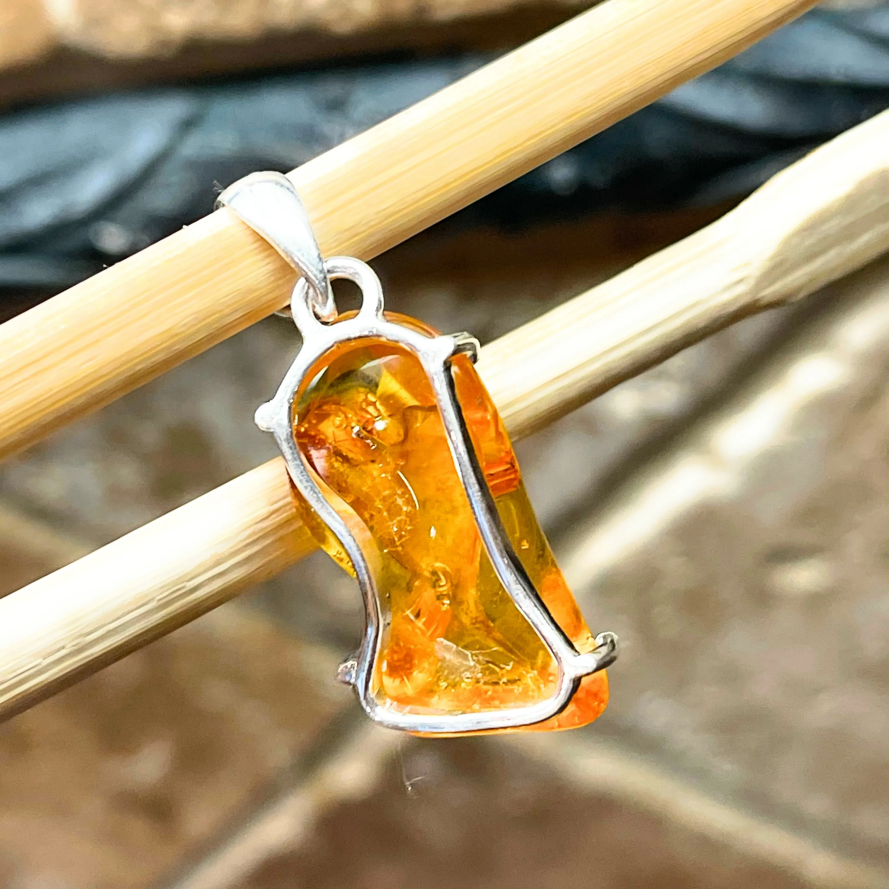 Beautiful Baltic Amber 925 Solid Sterling Silver Pendant 30mm