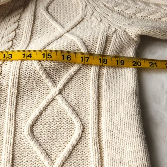 Beige chunky cableknit AE shawl collar preppy grandpa fisherman's sweater