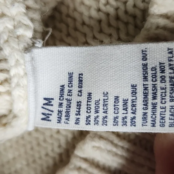 Beige chunky cableknit AE shawl collar preppy grandpa fisherman's sweater