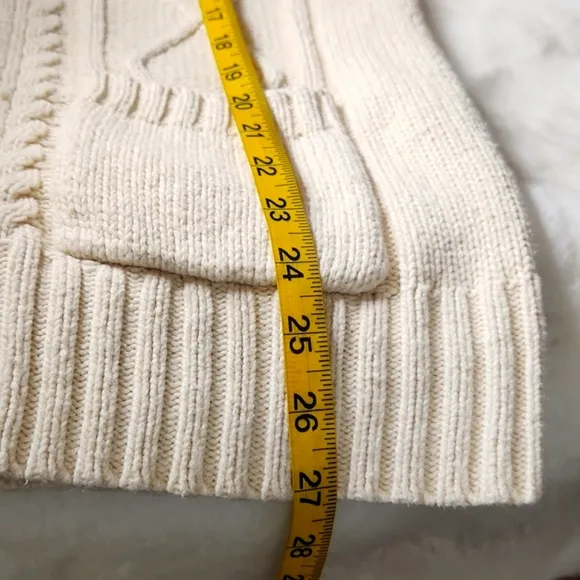 Beige chunky cableknit AE shawl collar preppy grandpa fisherman's sweater