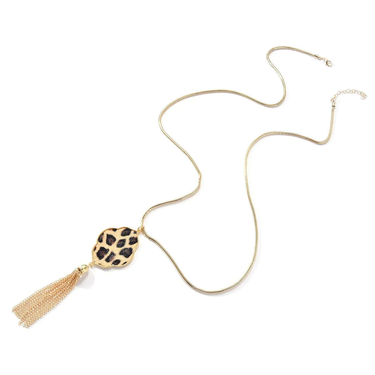 Beige Polyurethan & 18K Gold-Plated Leopard Lattice Tassel Pendant Necklace