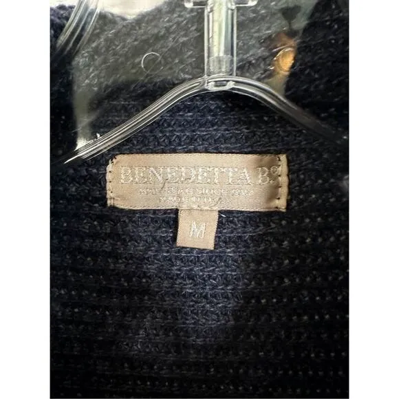 Benedetta B Women's Merino Wool Cashmere Blend Knit Pullover Sweater Navy Medium
