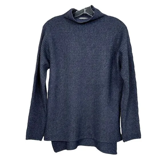 Benedetta B Women's Merino Wool Cashmere Blend Knit Pullover Sweater Navy Medium