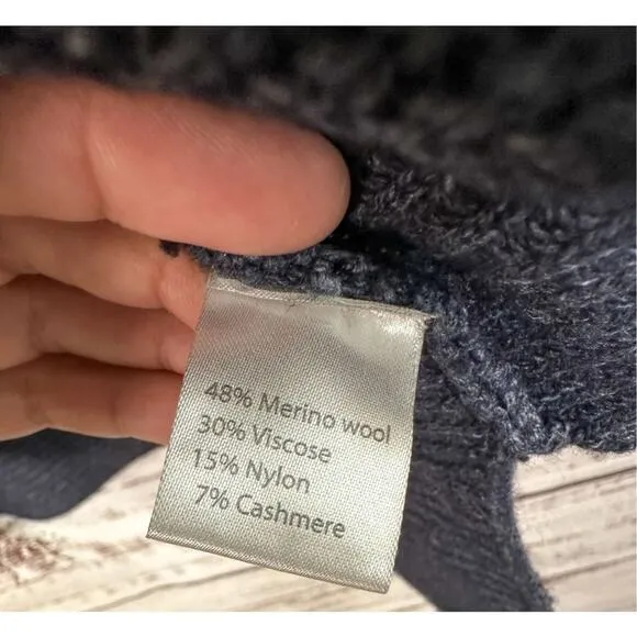 Benedetta B Women's Merino Wool Cashmere Blend Knit Pullover Sweater Navy Medium