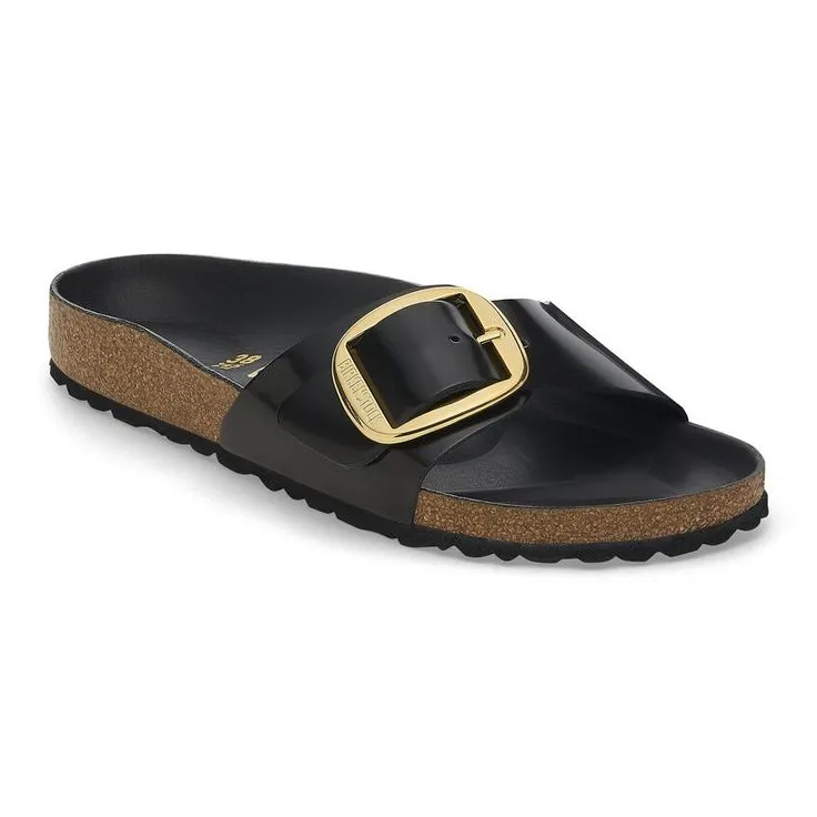 BIRKENSTOCK- MADRID BIG BUCKLE NATURAL LEATHER PATENT SANDAL