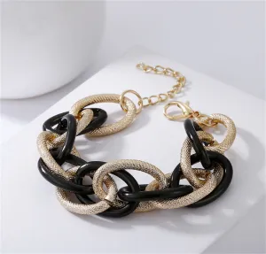 Black Acrylic & 18K Gold-Plated Diamond-Cut Crossing Chain Bracelet