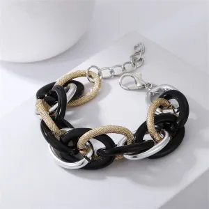 Black Acrylic & Two-Tone Crossing Chain Bracelet