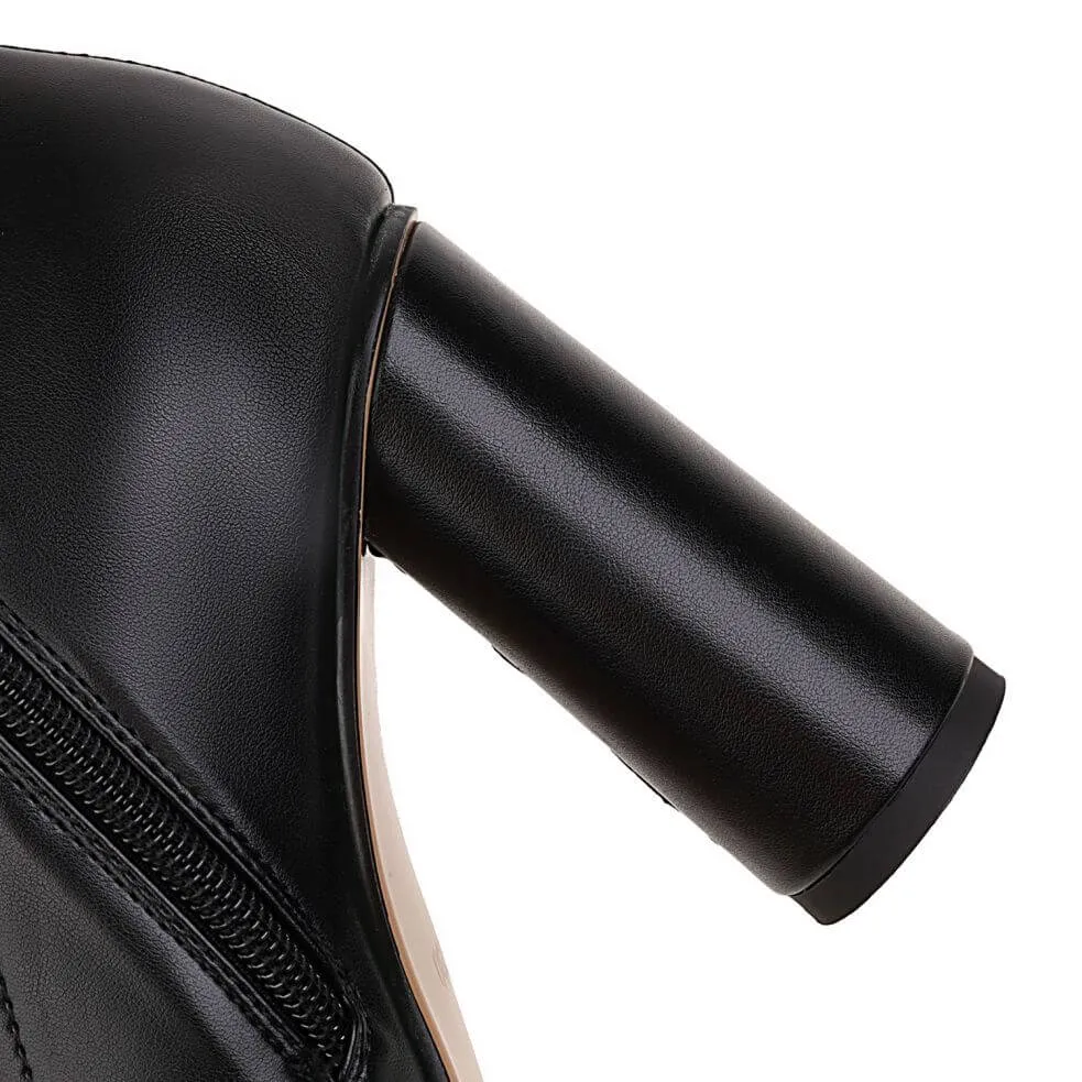 Black Block Heel Open Toe Ankle Boots