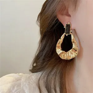 Black Crystal & Cubic Zirconia Textured Open Drop Earrings