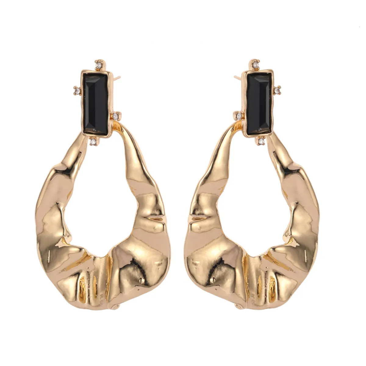 Black Crystal & Cubic Zirconia Textured Open Drop Earrings