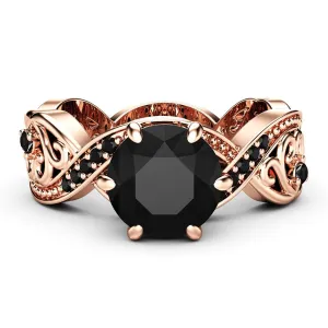 Black Cubic Zirconia & 18K Rose Gold-Plated Ring