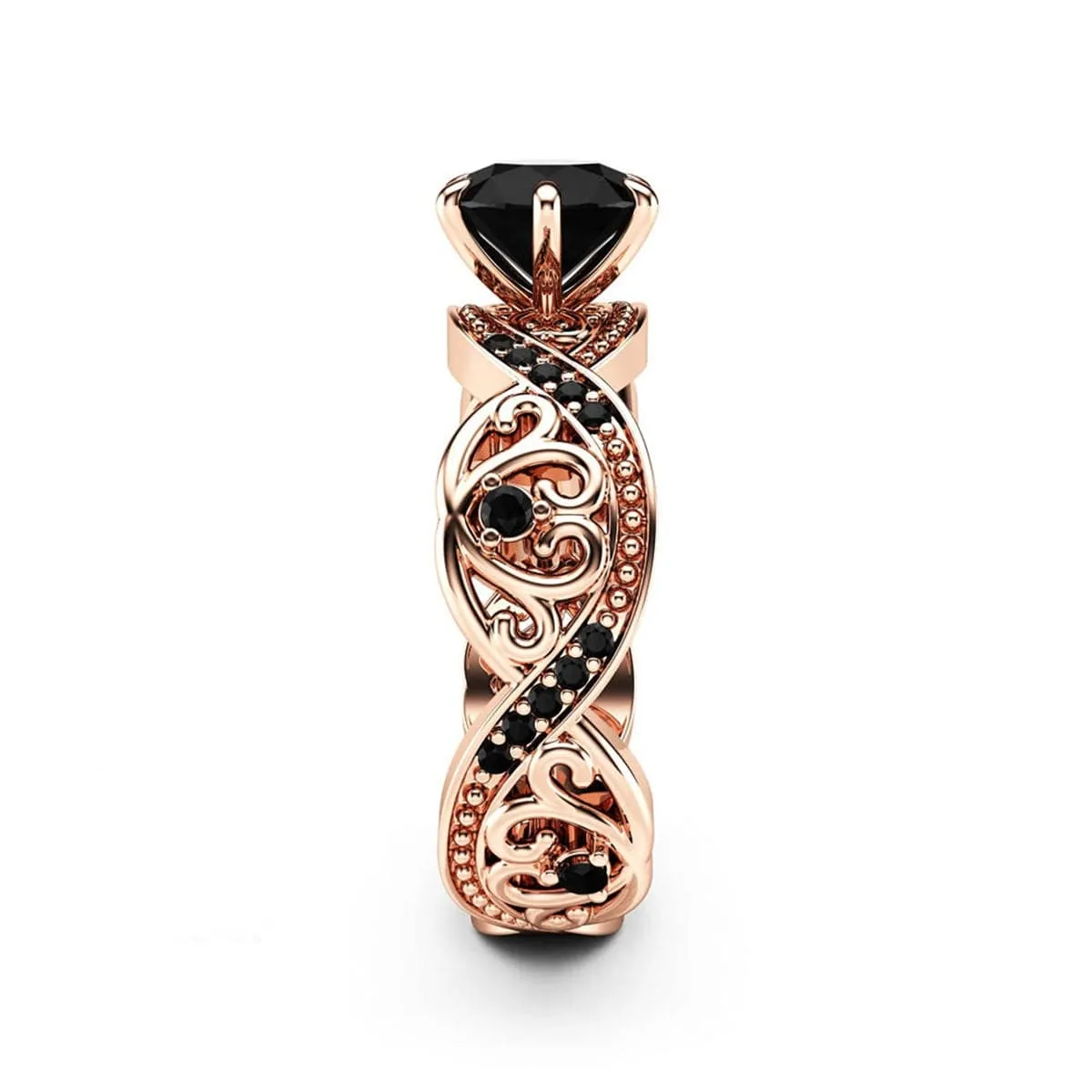 Black Cubic Zirconia & 18K Rose Gold-Plated Ring