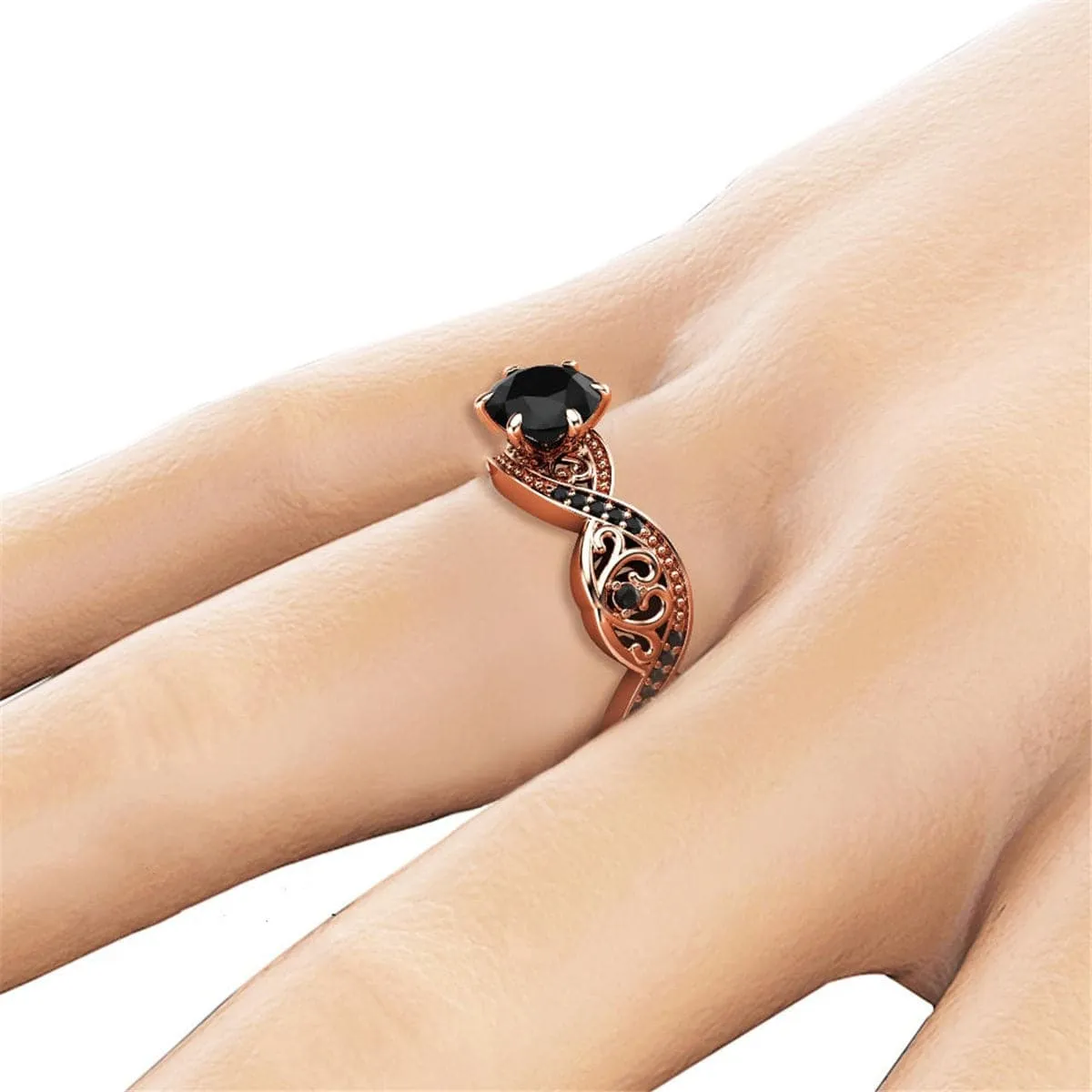 Black Cubic Zirconia & 18K Rose Gold-Plated Ring