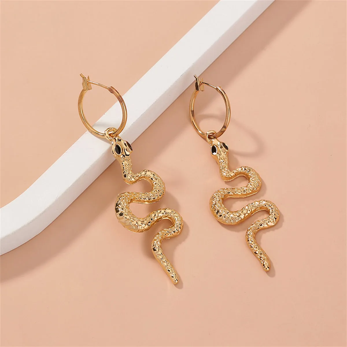Black Enamel & 18K Gold-Plated Curvy Snake Drop Earrings