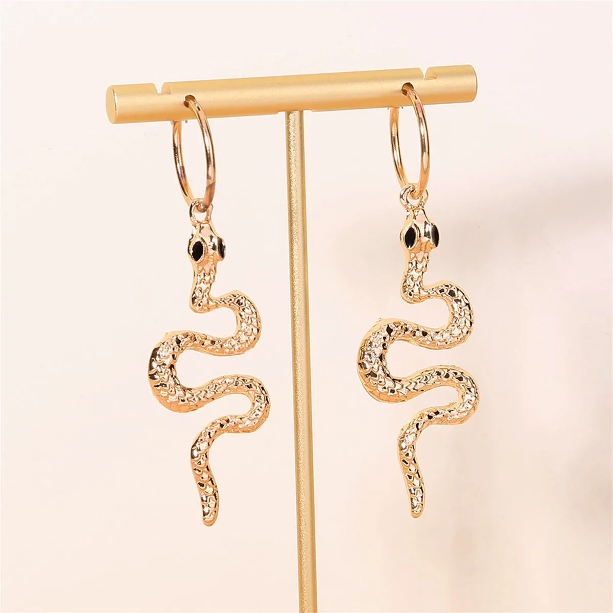 Black Enamel & 18K Gold-Plated Curvy Snake Drop Earrings
