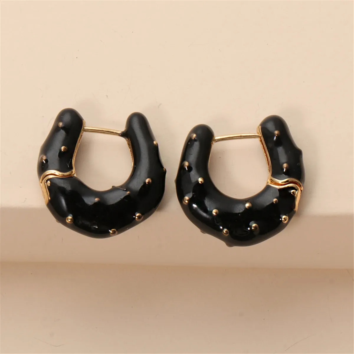 Black Enamel & 18K Gold-Plated Huggie Earrings