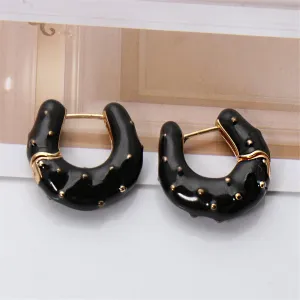 Black Enamel & 18K Gold-Plated Huggie Earrings