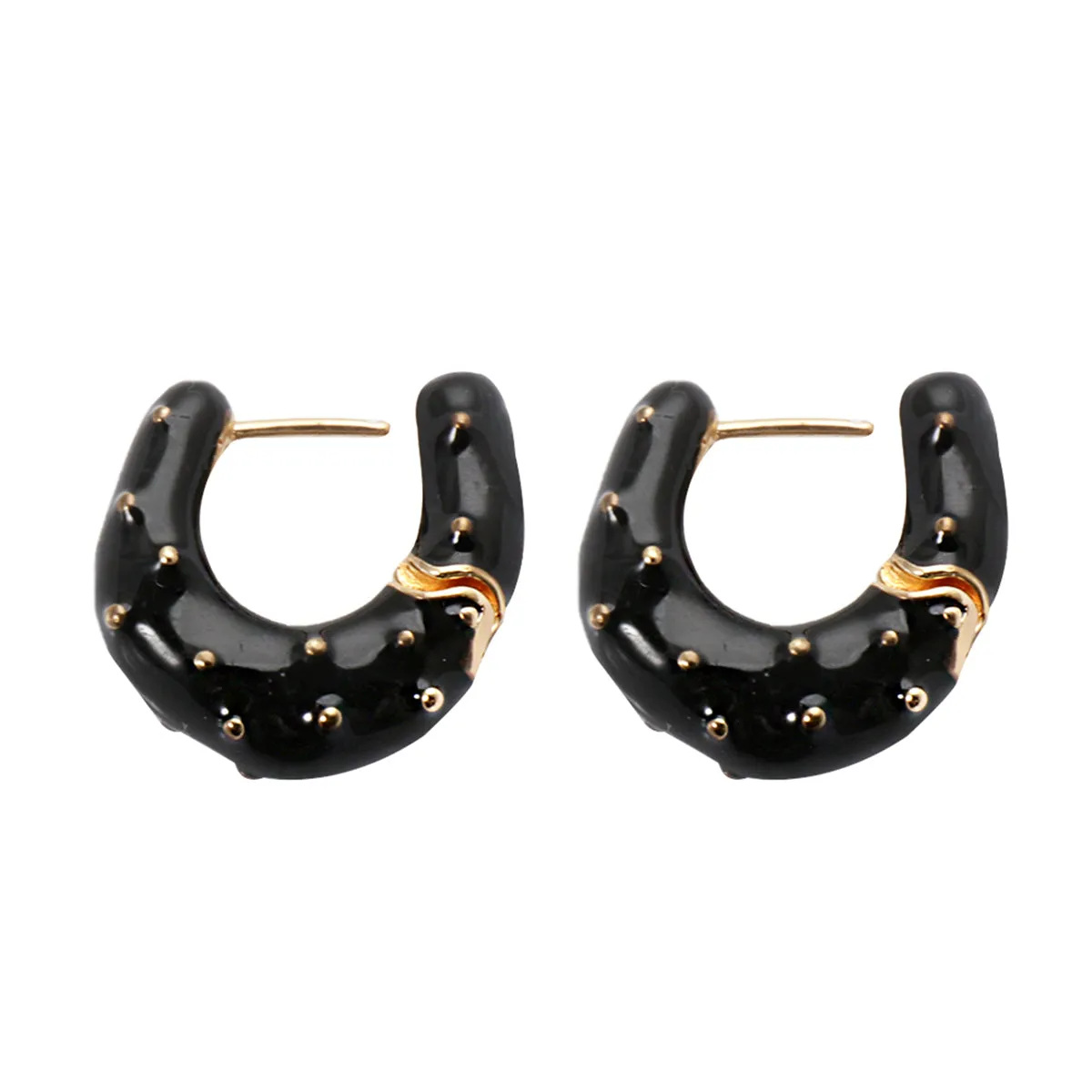 Black Enamel & 18K Gold-Plated Huggie Earrings