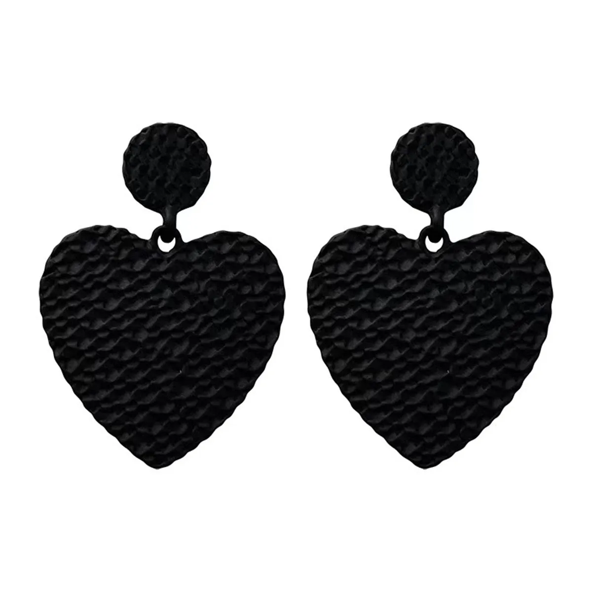 Black Enamel & Silver-Plated Heart Drop Earrings