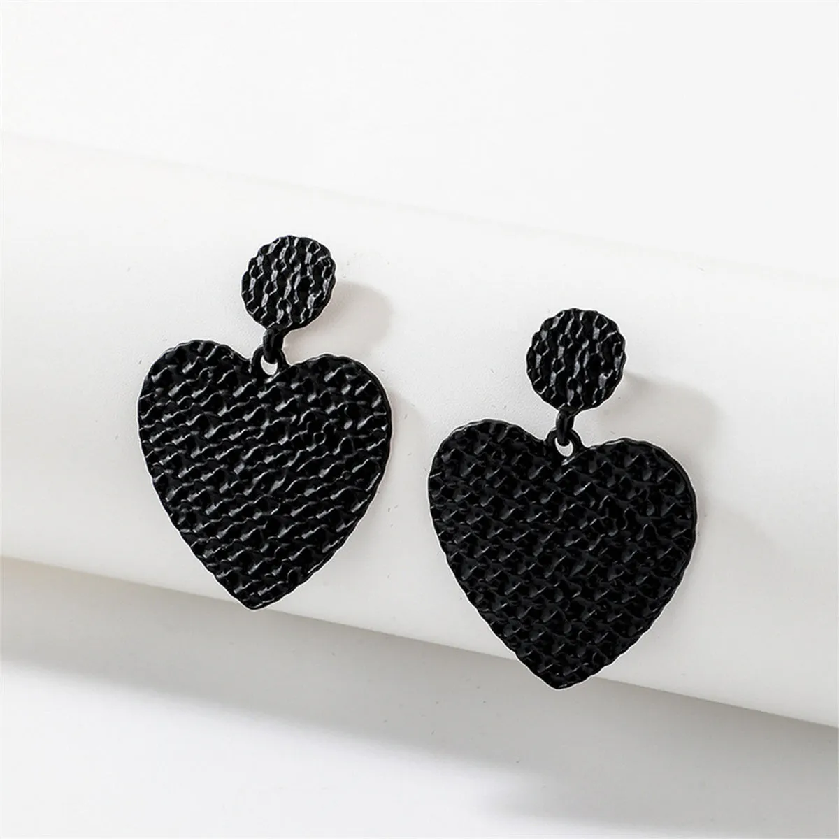 Black Enamel & Silver-Plated Heart Drop Earrings