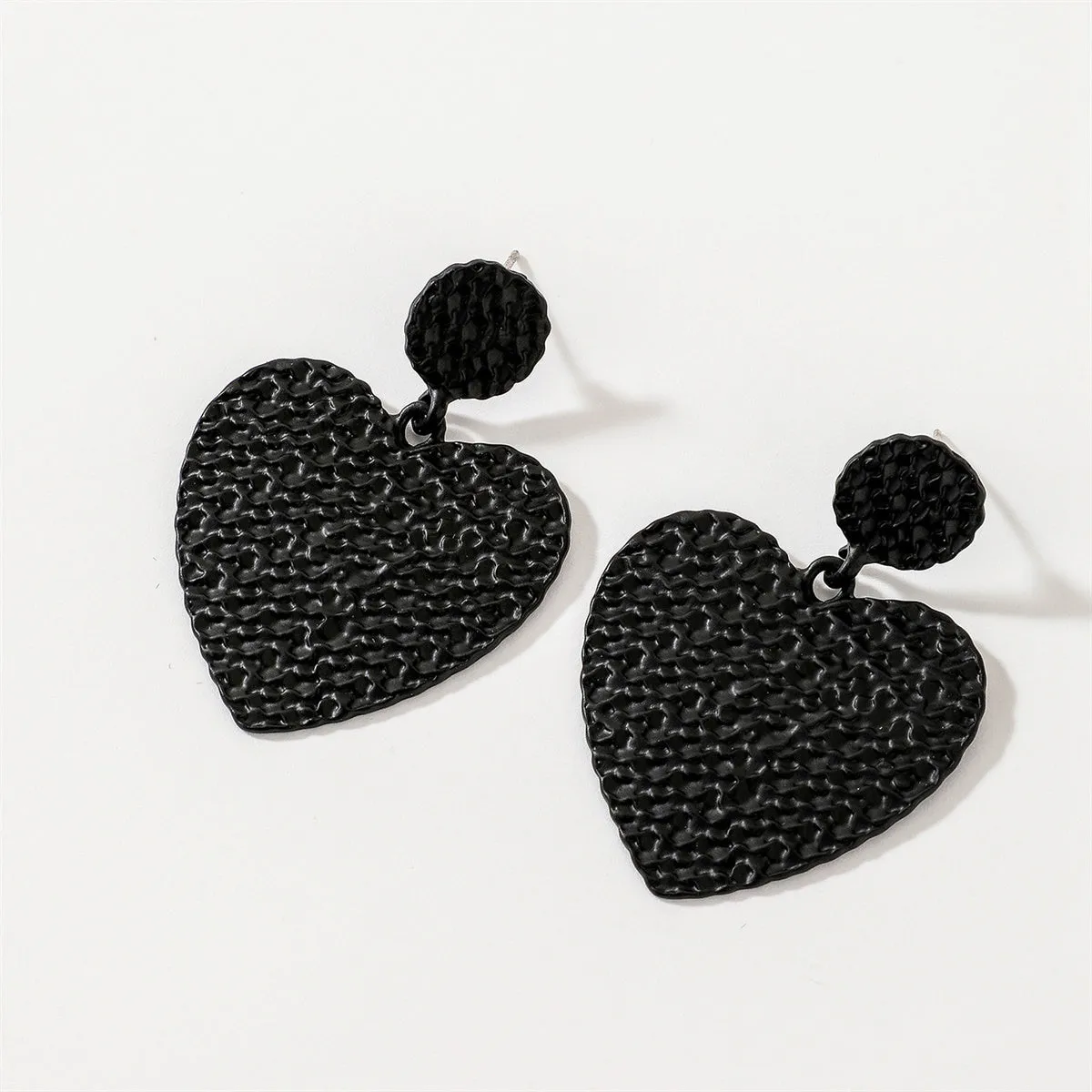 Black Enamel & Silver-Plated Heart Drop Earrings