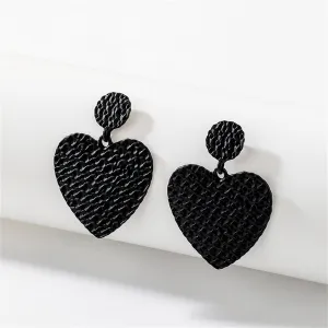 Black Enamel & Silver-Plated Heart Drop Earrings
