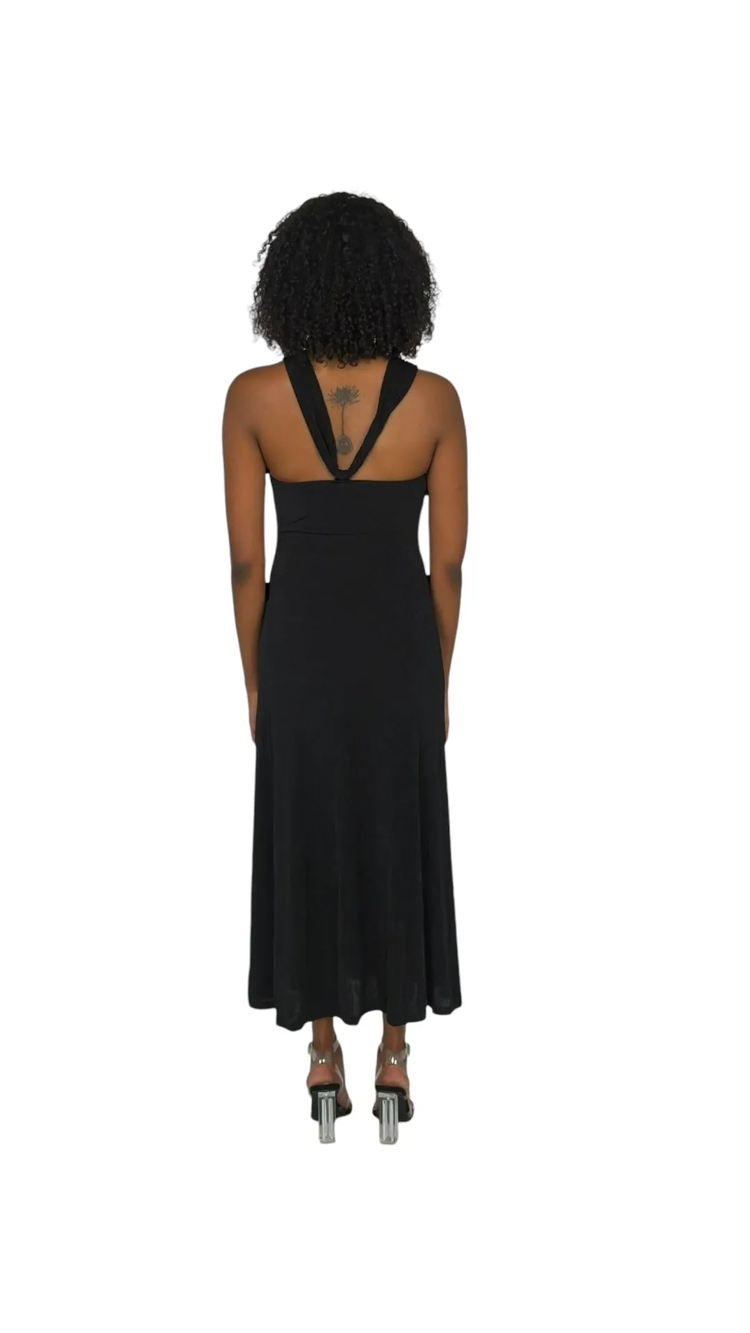 Black Off Shoulder Sleeveless Midi Dress