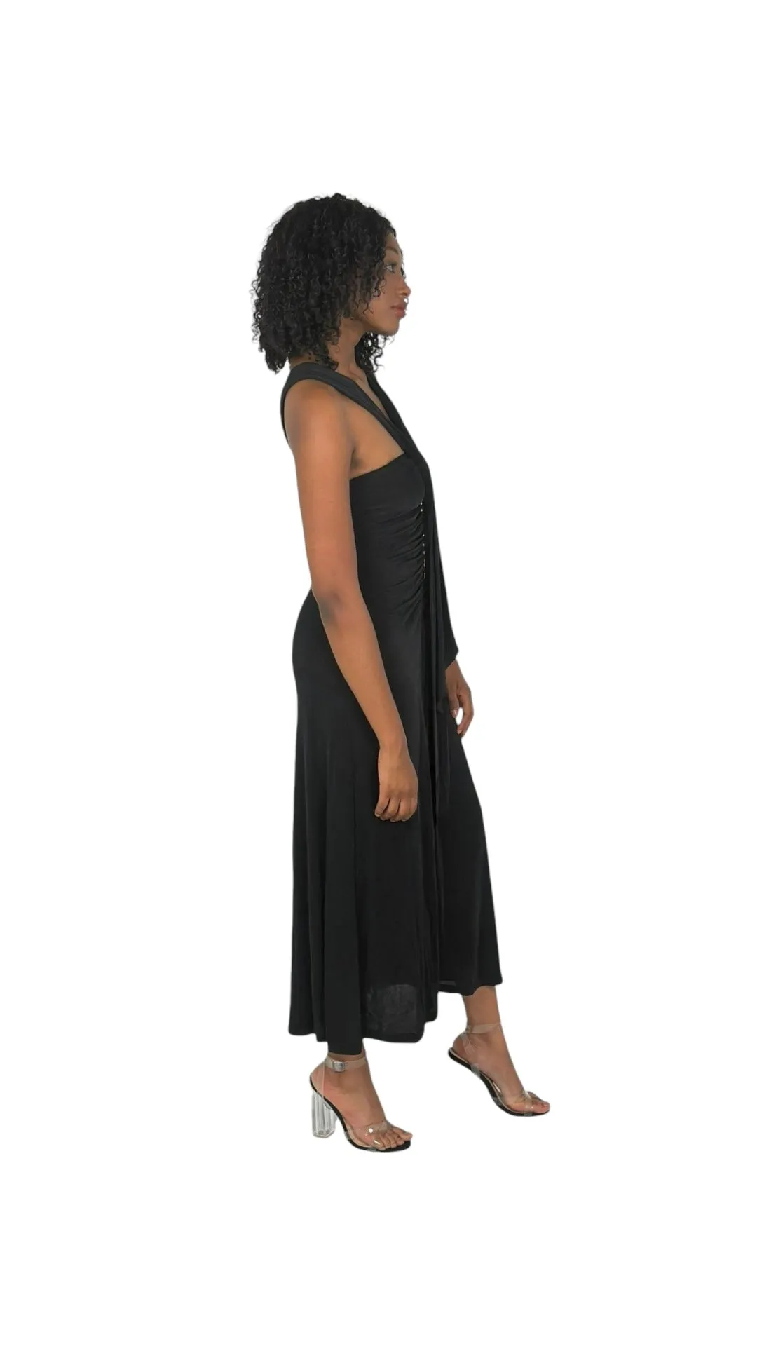 Black Off Shoulder Sleeveless Midi Dress